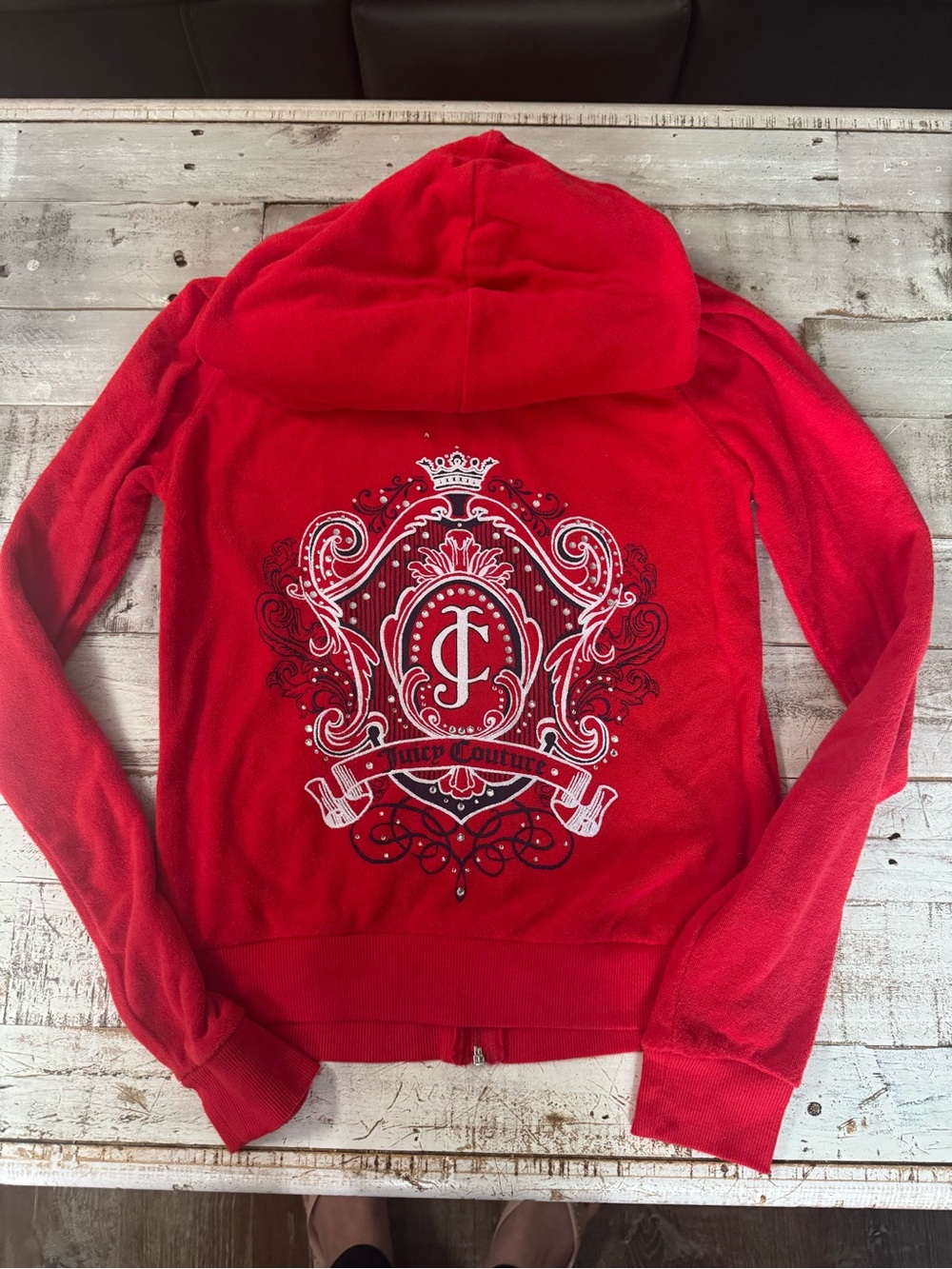 Juicy Couture Size XS Y2K Vintage Red Terry Hoodie Zip Up Sweatshirt